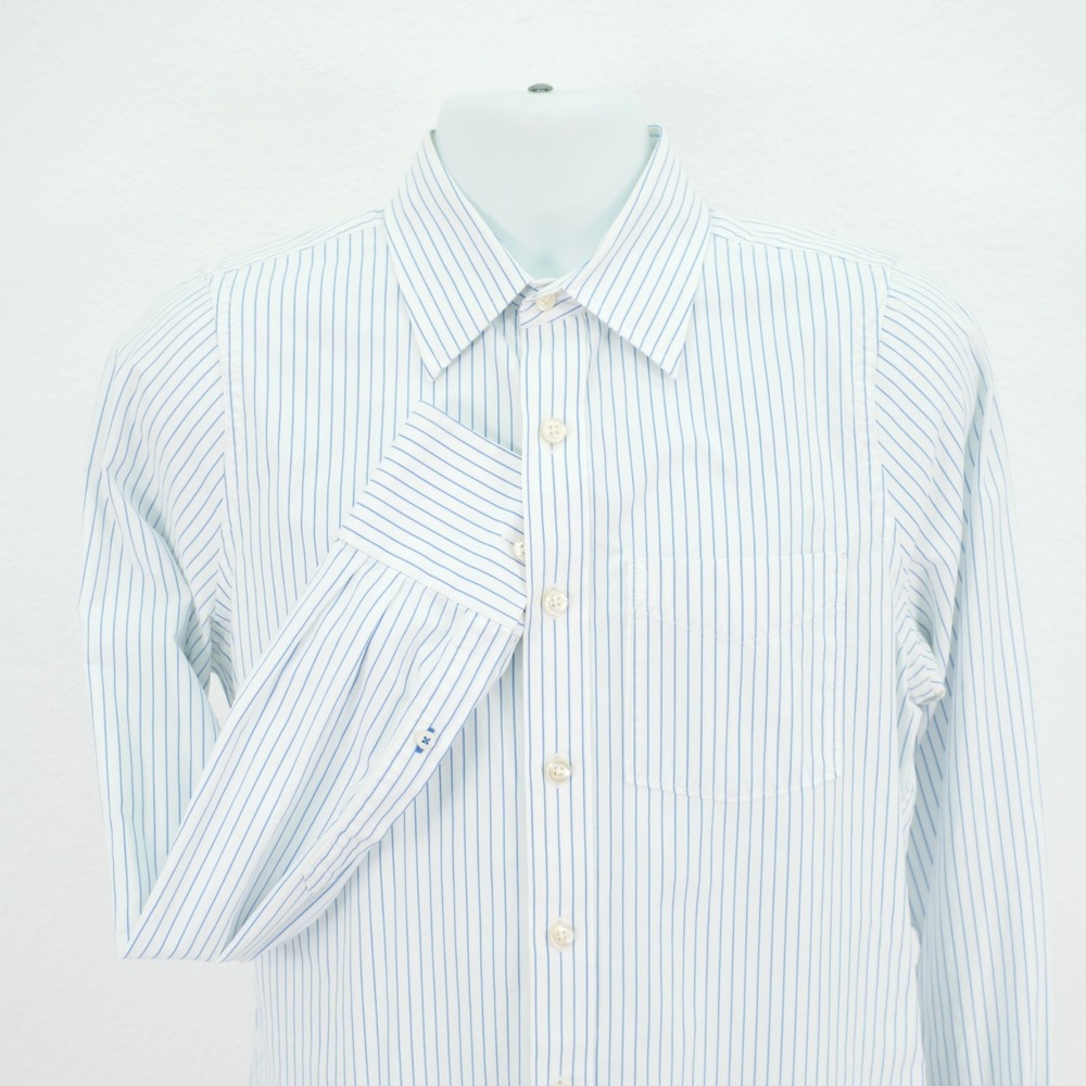 Ruehl No. 925 White Blue Striped Collared Dress Shirt Medium Cotton Men's‎